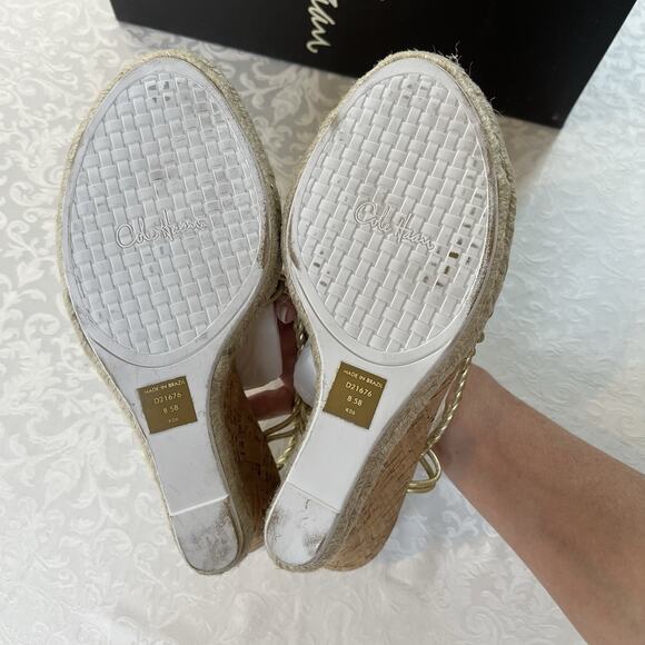 Cole Haan Andra 8.5 Gold Leather Braided Slingback Cork Wedge Sandals Womens 4" - Picture 7 of 8